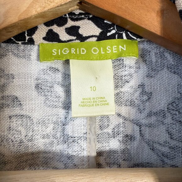 Sigrid Olsen Linen Floral Blazer Jacket Women's 10 Tan Black Career Suit Office - Picture 6 of 11
